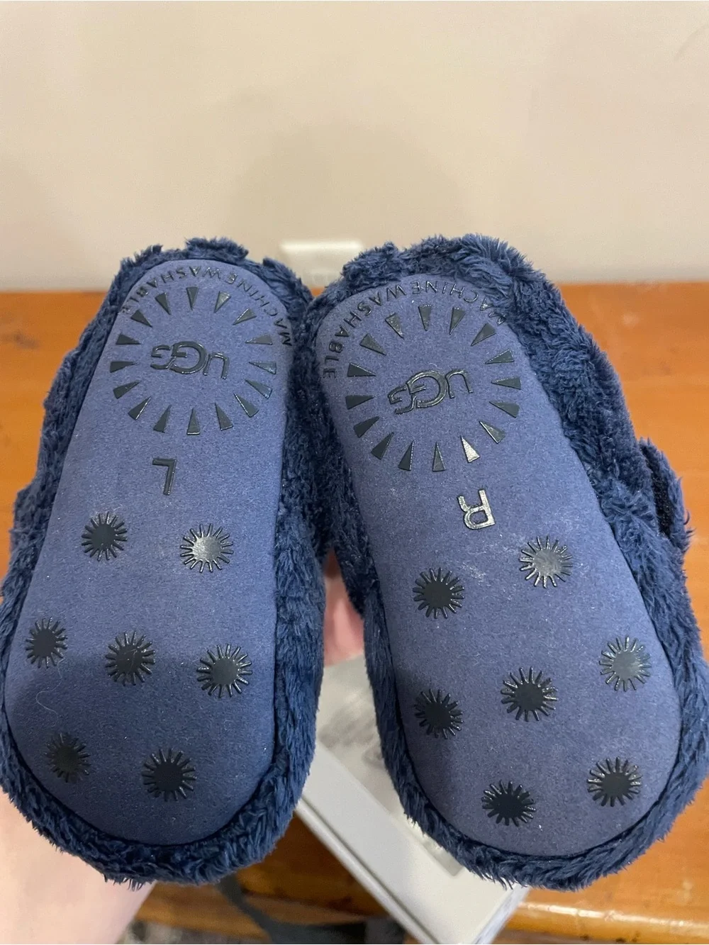 UGG Navy Plush Infant Booties with Hook-and-Loop Strap